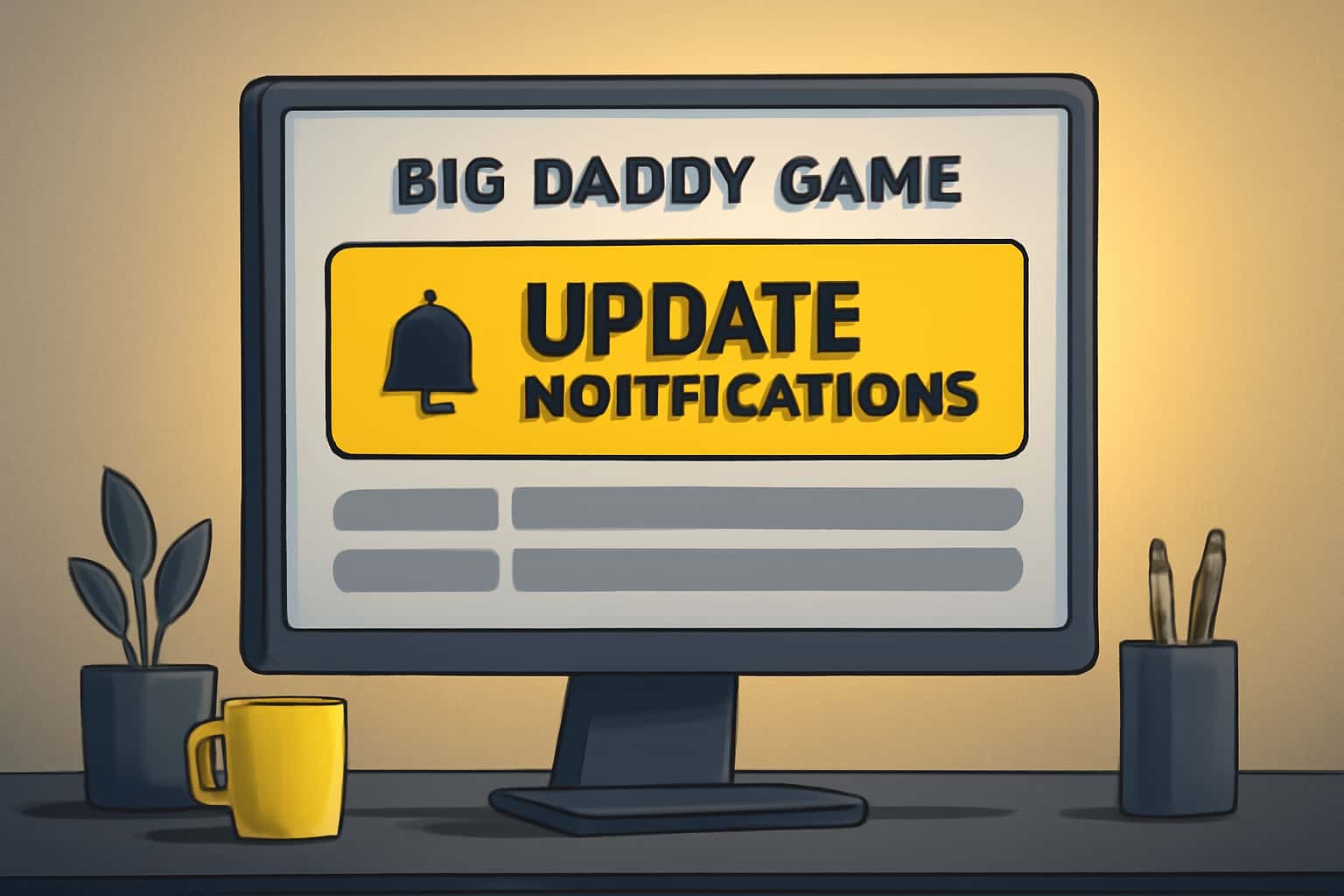 A futuristic scene illustrating Big Daddy Game Update Notifications.