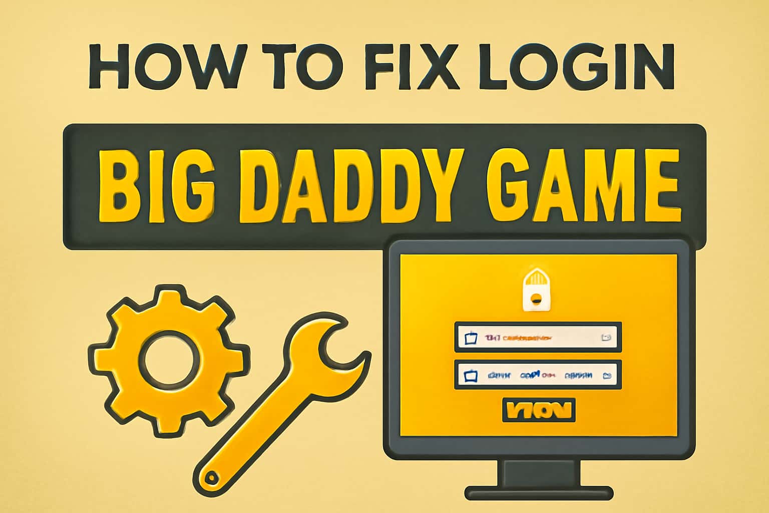 An informative graphic illustrating the guide on fixing login issues for Big Daddy Game.